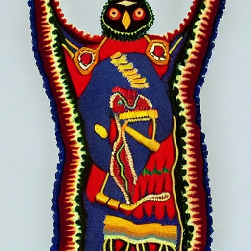 Prompt: painted Huichol figure of a harp seal, museum photo