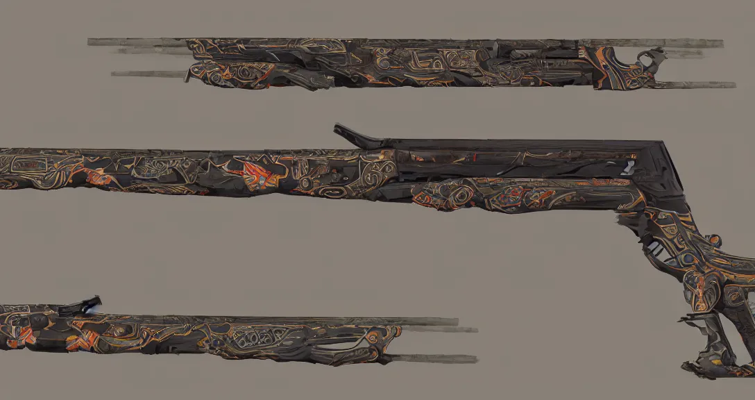 Prompt: Aztec Shotgun, Render, Concept Art