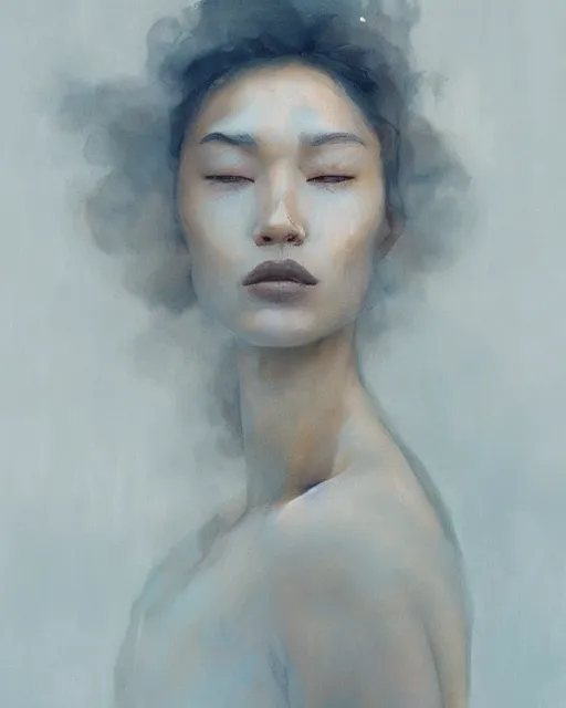 Prompt: smokey water portrait, by WLOP and James Jean