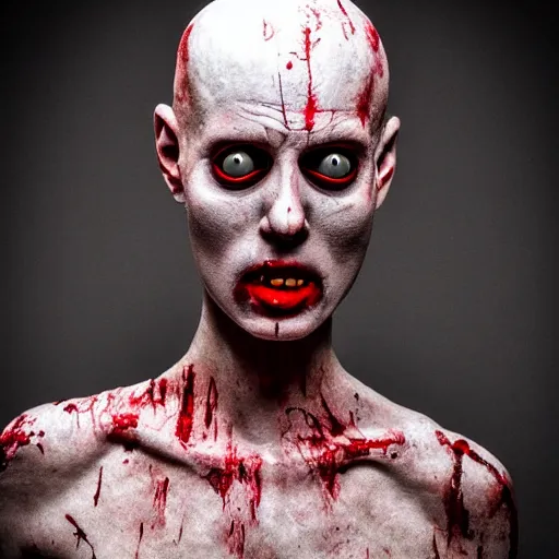 Prompt: pale bald mannequin with crazed, bloodshot eyes without a mouth, photorealistic photography, 8k quality, 8k, dark photography, horror, close-up imagery, macro photography, close-up imagery, macro photography