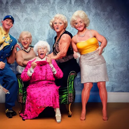 Prompt: john cena and the golden girls heading tea, realistic photography, high detailed