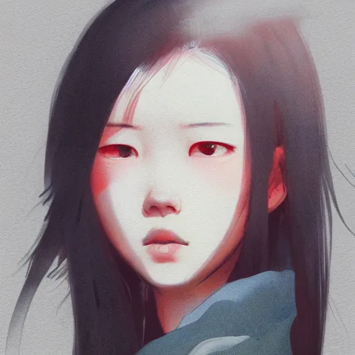 Prompt: full body portrait of a korean schoolgirl with long hair and bangs, her hands are thin red tedrils, dramatic lighting, illustration by Greg rutkowski, yoji shinkawa, 4k, digital art, concept art, trending on artstation