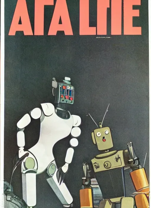 Image similar to a 1965 LIFE magazine cover, featuring a woman fighting a robot