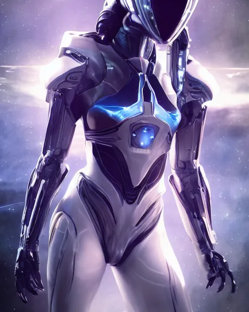 Prompt: photo of a android girl on a mothership, warframe armor, beautiful face, scifi, nebula, futuristic background, galaxy, raytracing, masterpiece, ethereal, beauty, long white hair, blue cyborg eyes, cosmic wind, flow, 8 k high definition, insanely detailed, intricate, innocent, art by akihiko yoshida, antilous chao, woo kim