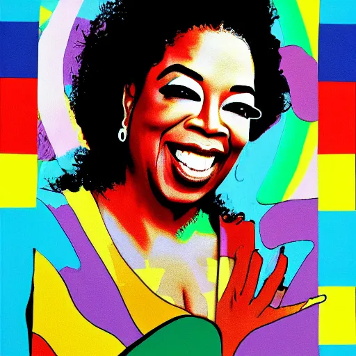 Image similar to rainbow smiling happy oprah. pop art.