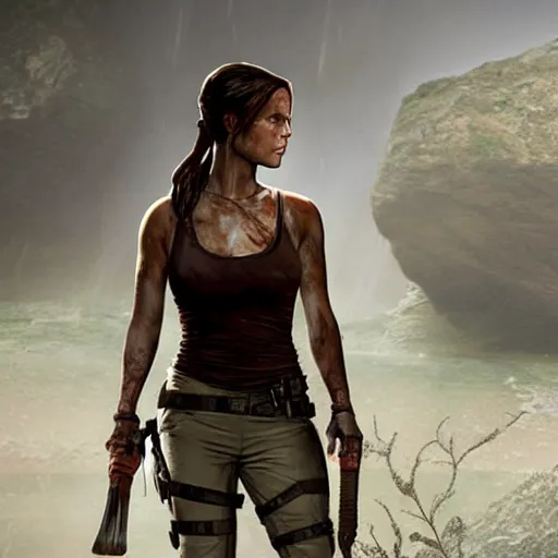 Prompt: tomb raider staring a goose