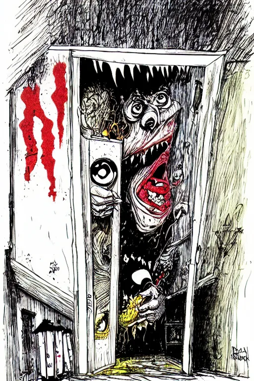 Image similar to monster hiding in the closet by ralph steadman