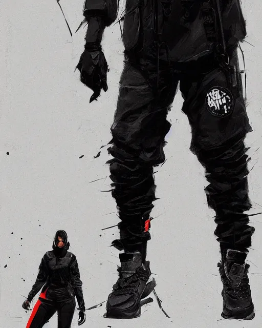 Image similar to Medium shot of a character wearing Nike ACG+Acronym+Riot Division in the style of greg rutkowski