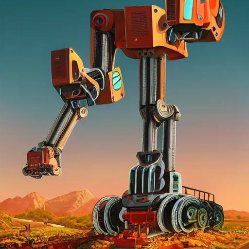 Image similar to giant quadrupedal mining robot, four legs, highly detailed body, industrial robot, photorealistic camera shot, in the style of simon stalenhag