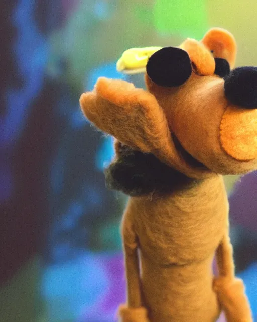 Prompt: jake the dog as a muppet. highly detailed felt. hyper real photo. 4 k.