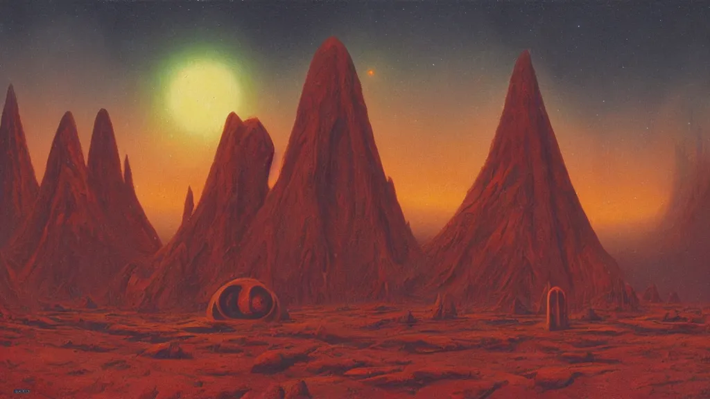 Image similar to mysterious sculpture of an alien civilization by paul lehr and john schoenherr, cinematic matte painting