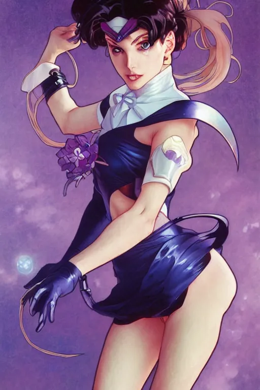 Image similar to sailor moon as aeon flux, by Stanley Artgerm Lau, greg rutkowski, thomas kindkade, alphonse mucha, loish,