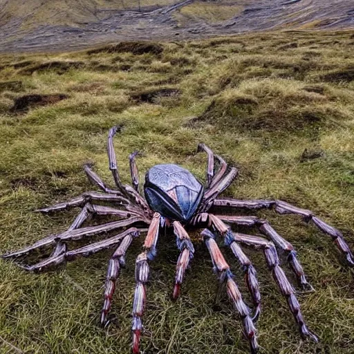 Prompt: giant spider skeleton in Iceland. In the style of MidJourney