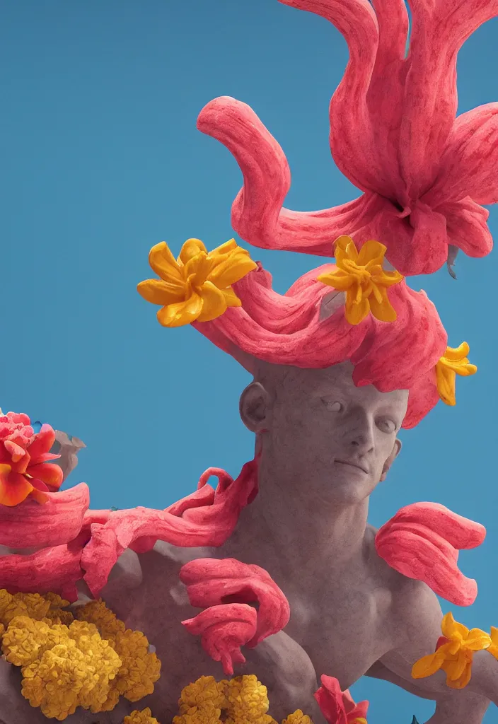 Image similar to A cowboy turning into blooms. tropical sea slugs. complementary colors. national geographic. 8k, rendered in octane, smooth gradients. sculpture by antonio canova