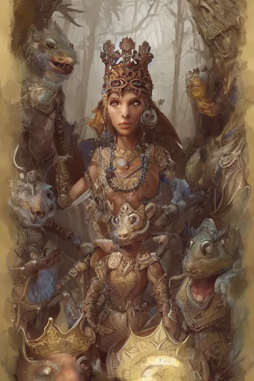 Image similar to portrait of the mousefolk wearing crown of the ancients by artgerm and Craig Mullins, James Jean, Andrey Ryabovichev, Mark Simonetti and Peter Morbacher 16k