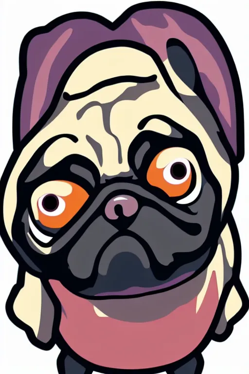 Image similar to Pug as a evil killer, sticker, colorful, illustration, highly detailed, simple, smooth and clean vector curves, no jagged lines, vector art, smooth