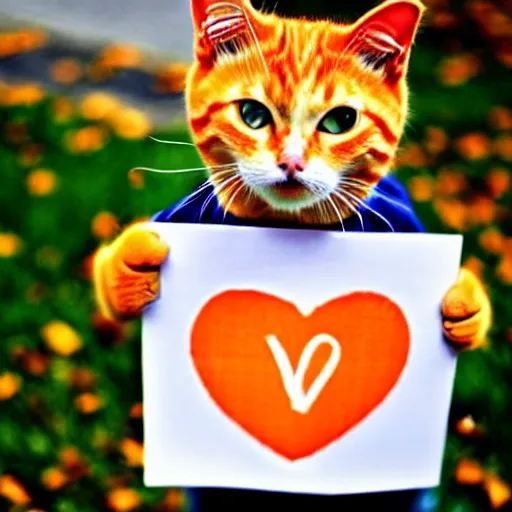 Image similar to cute orange tabby cat holds sign that says