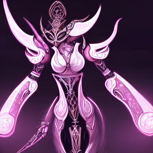 Image similar to highly detailed exquisite fanart, of a beautiful female warframe, but as an anthropomorphic robot dragon, standing elegantly, shining reflective off-white plated armor, bright Fuchsia skin, sharp claws, rear back shot, epic cinematic shot, realistic, professional digital art, high end digital art, DeviantArt, artstation, Furaffinity, 8k HD render, epic lighting, depth of field