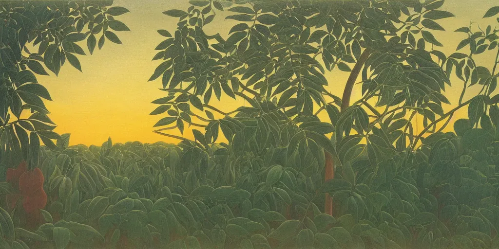 Image similar to a beautiful painting of Robin Wiliams by Henri Rousseau, golden hour, 8k, 4k
