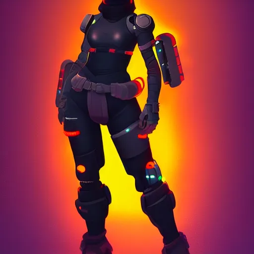 Prompt: stylized cybernetic ninja - cyberpunk girl, wearing techwear and armor, weoponary, complementary colors, highly detailed, artstation, digital matte painted in the style of overwatch, concept art, smooth