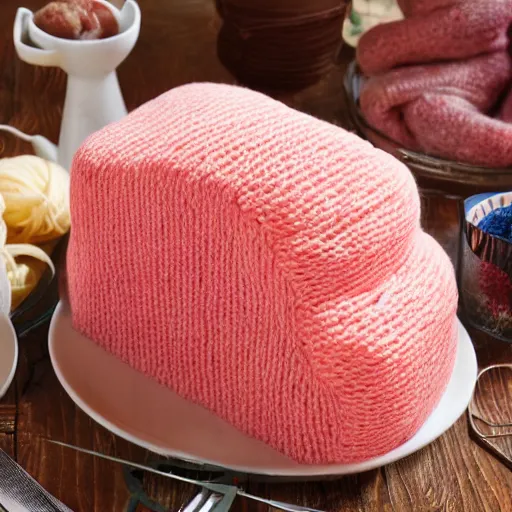 Prompt: knitted meat