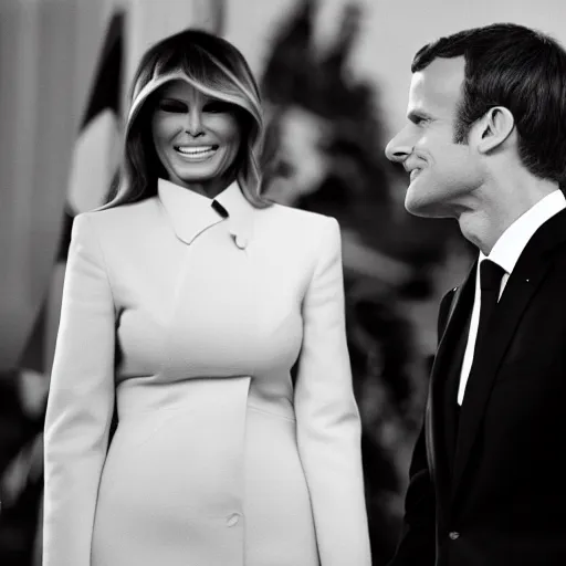 Image similar to macron flirting with melania trump, 3 5 mm photograph