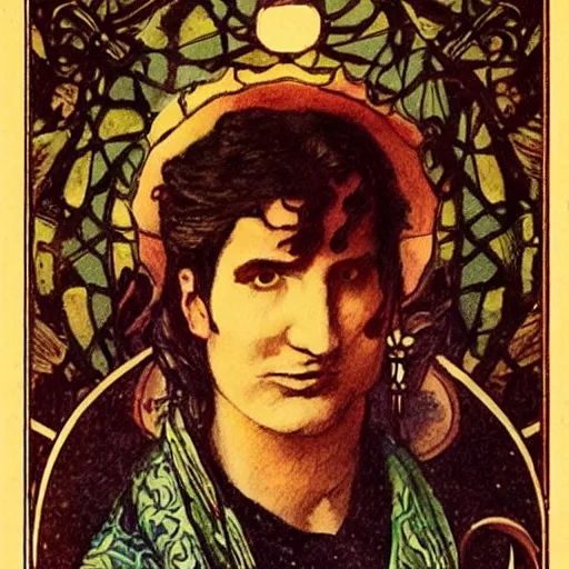 Image similar to ted cruz portrait by louis - theophile hingre, zodiac, tarot cards, planets, ethereal, art nouveau