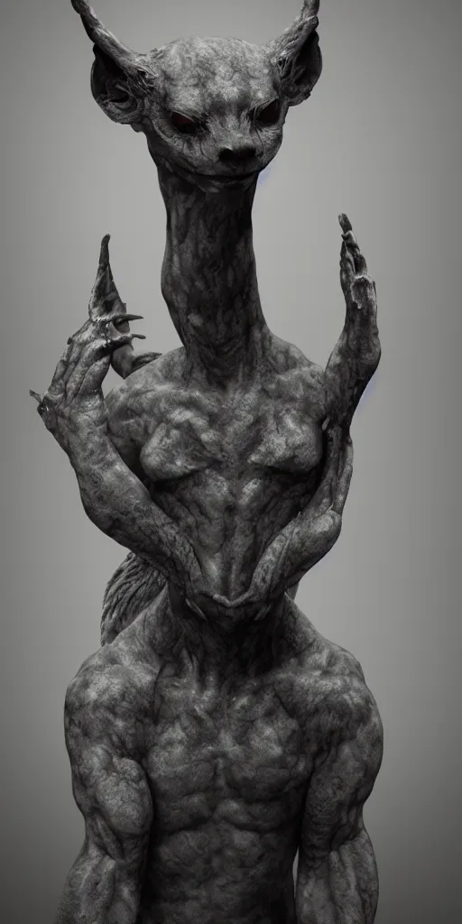 Prompt: weird marble animal statue close up in a dark room, creepy and eerie athmosphere, mist, godrays, photorealistic, highly detailed, unreal engine