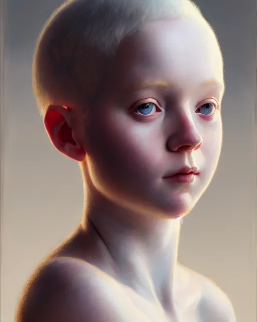 Image similar to stylized portrait of an artistic pose, composition, young albino girl, one head only, realistic shaded, fine details, realistic shaded lighting poster by ilya kuvshinov, magali villeneuve, artgerm, jeremy lipkin and michael garmash and rob rey
