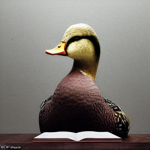 Prompt: hyperrealistic mixed media image of a duck standing in the desk in the oval office, stunning 3 d render inspired art by istvan sandorfi and greg rutkowski, perfect facial symmetry, realistic, highly detailed attributes and atmosphere, dim volumetric cinematic lighting, 8 k octane extremely hyper - detailed render, post - processing, masterpiece,