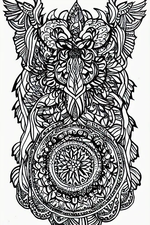 Image similar to symmetric parrot mandala ink drawing