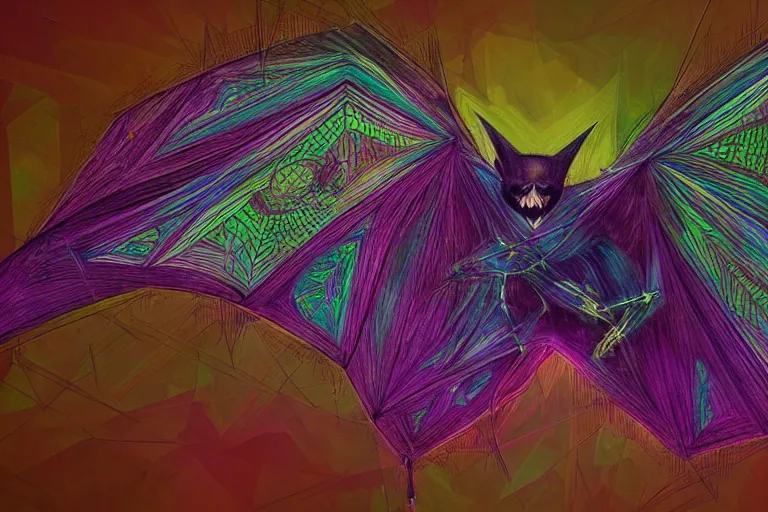 Prompt: glitchbat, aspirant of the infinite connectedness and puller of the ties that bind, strange attractor and practitioner of the applied coincidence, invocations of the tulpaic web 🎨