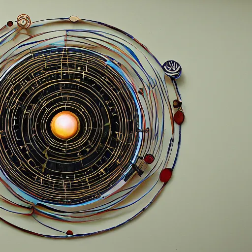 Image similar to a kinetic sculpture of this solar system, sun, orrery, canon 5 d 5 0 mm lens, papier - mache, studio, circa 2 0 0 8