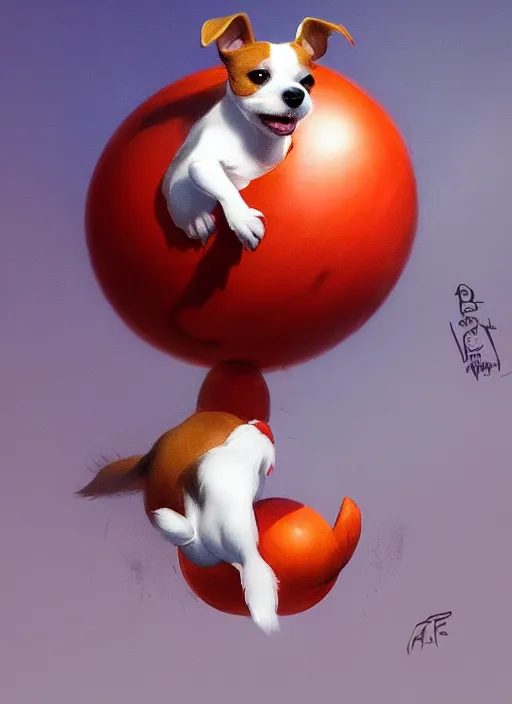 Prompt: adorable jack russel terrier jumping over a red exercise ball, fantasy art, artstation character design contest winner, trending on cgsociety, concept art, speedpaint, beautiful digital art, jesper ejsing, james jean, justin gerard, fenghua zhong, makoto shinkai, highly detailed