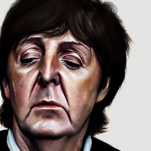 Prompt: portrait of sad Paul McCartney crying and looking very unhappy photorealistic trending on artstation 8k high quality very coherent art lighting