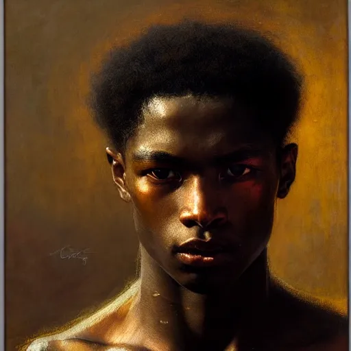 Image similar to a portrait of a good - lookiung black boy god,, high detail, cleary see face, by gaston bussiere, bayard wu, greg rutkowski, odd nerdrum, maxim verehin, dan dos santos, masterpiece, sharp focus, cinematic lightning - h 7 6 8