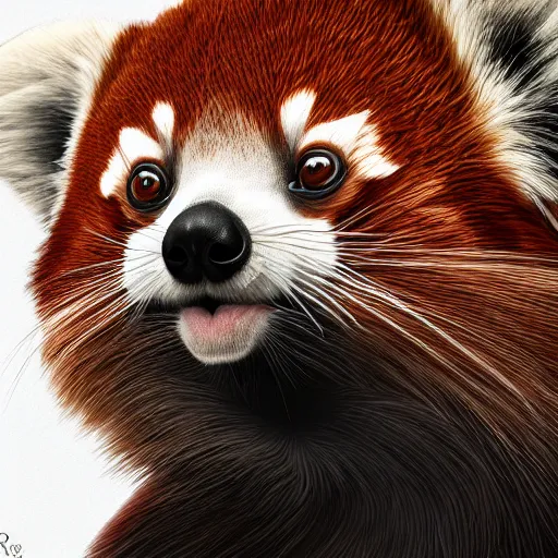 Prompt: portrait of an antrophomorphised red panda girl, digital art, highly detailed, award winning, concept art, intricate, sharp focus, Trending on Artstation HQ, unreal engine 5, 4K UHD image