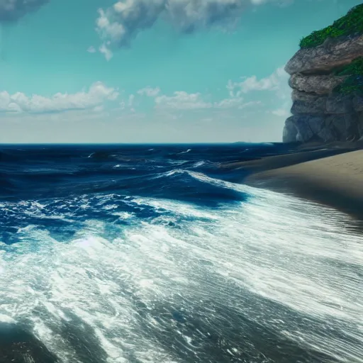 Prompt: Beautiful waves colliding on the seashore, unreal engine, 4k, 1950s