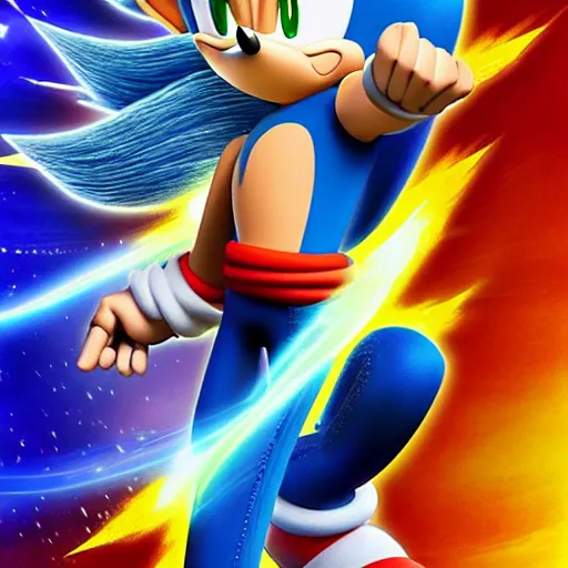 Prompt: super saiyan sonic movie poster, super saiyan, sonic the hedgehog