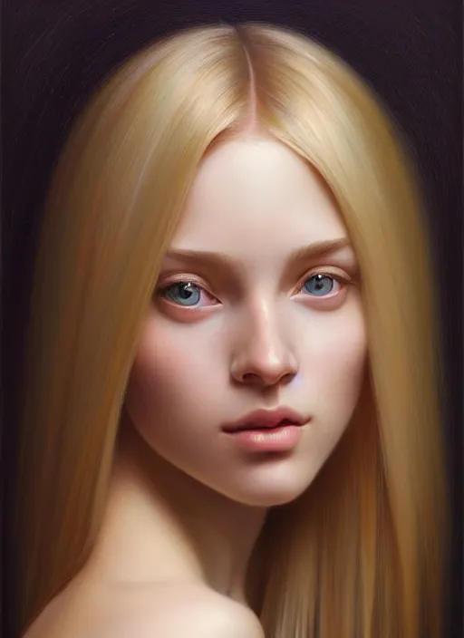 Image similar to beautiful face! portrait of young woman blessed with ever - increasing physical and mental perfection, realism, blonde hair, perfect face!! intricate, elegant, highly detailed, vision of holy perfection!! digital painting, artstation, concept art, smooth, sharp focus, illustration, humanity, art by artgerm and greg rutkowski and alphonse mucha