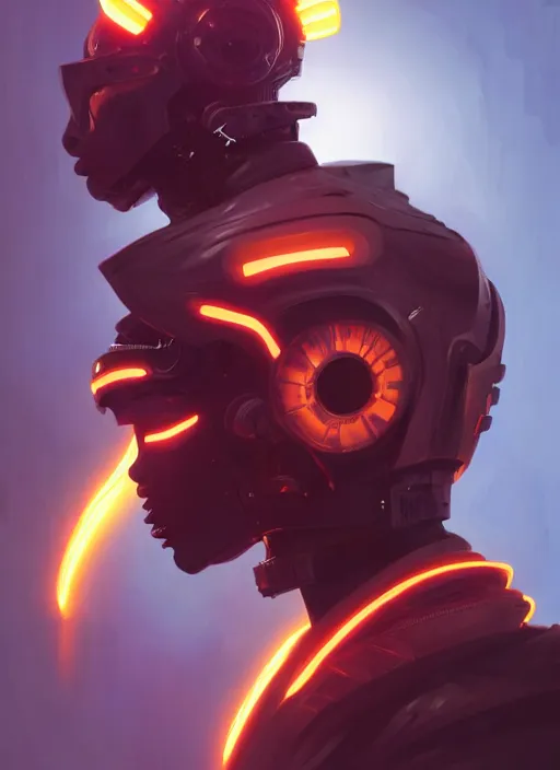 Prompt: full body side profile of a young black man with a mohawk wearing futuristic techwear, highly detailed clothing, angular jawline, digital painting, artstation, concept art, smooth, sharp focus, glowing orange light, digital illustration, art by wlop, uang guangjian and gil elvgren and sachin teng and greg rutkowski