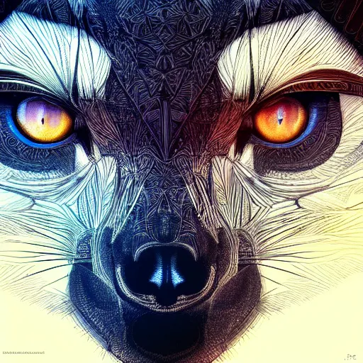 Prompt: Geometric eye of a lemur, sun in the background, intricate, elegant, highly detailed, digital painting, artstation, concept art, smooth, sharp focus, illustration, art by artgerm