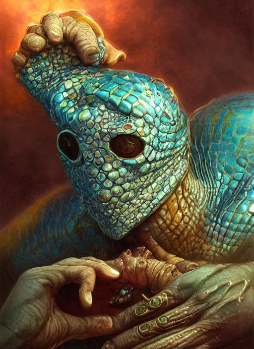 Image similar to aquatic mf doom reptile eyes, blue glowing skin. intricate, elegant, highly detailed, centered, digital painting, artstation, concept art, smooth, sharp focus, illustration, artgerm, tomasz alen kopera, peter mohrbacher, donato giancola, joseph christian leyendecker, wlop, frank frazetta