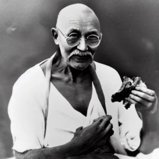 Prompt: ghandi eating a piece of meat