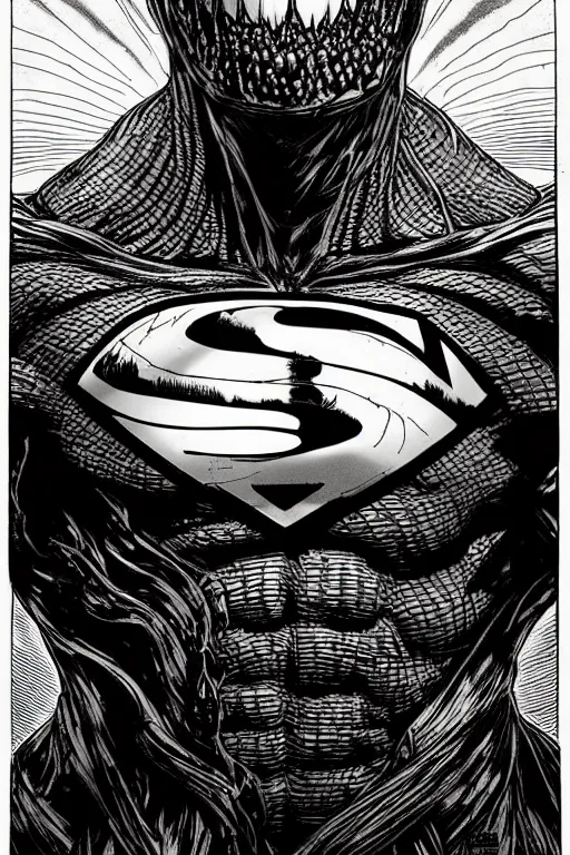 Prompt: colorful!!! venom superman portrait by laurie greasley and hans bellmer, ( ( etching by gustave dore ) ), ultraclear intricate, sharp focus, highly detailed digital painting illustration, concept art, masterpiece