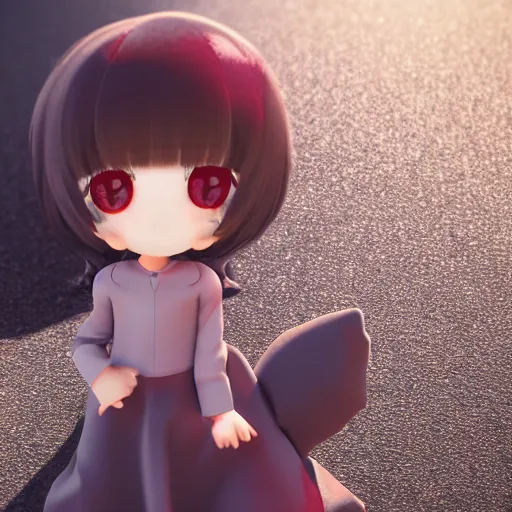 Prompt: cute fumo plush of a girl with a big heart, hair blocking eyes, twee, stylized pbr glinting, blob anime, bokeh, vray