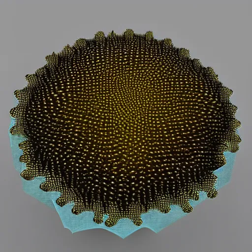 Image similar to cellular automaton that turns into slime mold according to golden ratio pattern. highly 3 d rendering in octane and vray beautiful mystical light, mist, sigma 2 4 mm