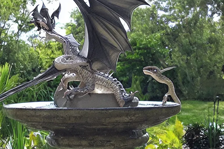 Image similar to cinematography baby dragon in a bird fountain by Emmanuel Lubezki