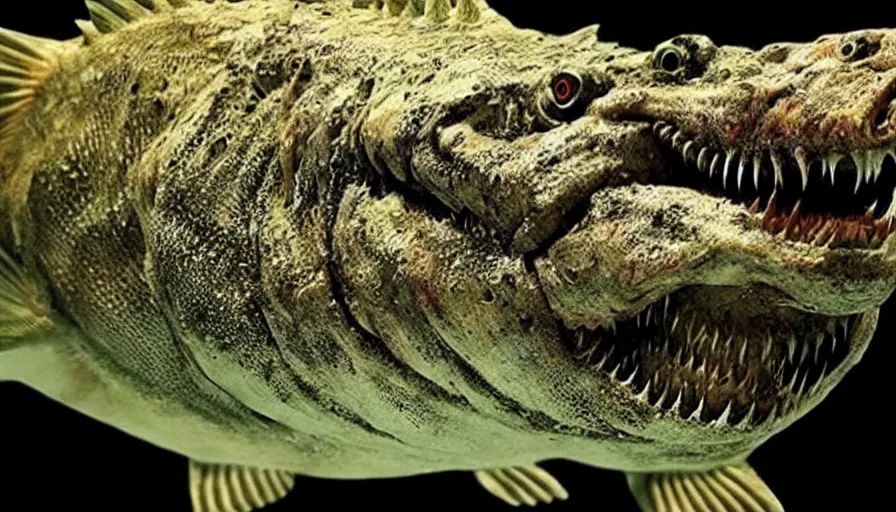 Image similar to Big budget horror movie about genetically engineered werefish.