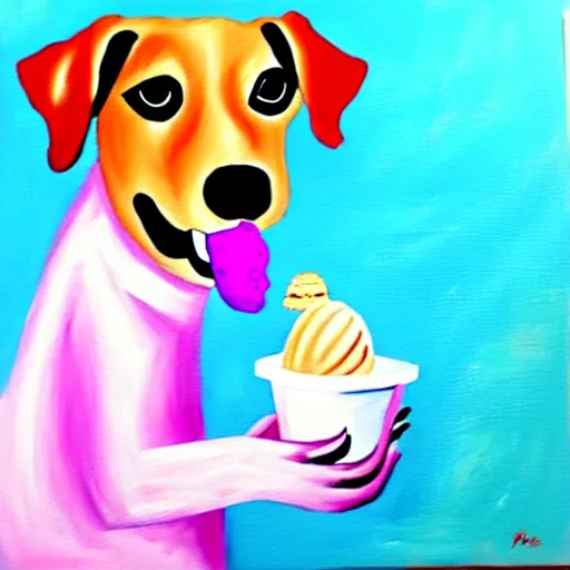 Image similar to painting of a dog eating ice cream